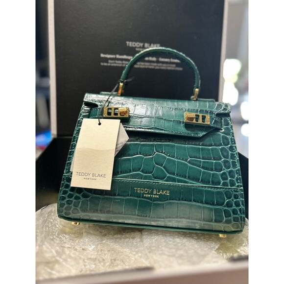 Teddy Blake Kim 9" Satchel – Rare Bottiglia Green Croc, Gold Hardware- NWT!!! - Picture 3 of 9
